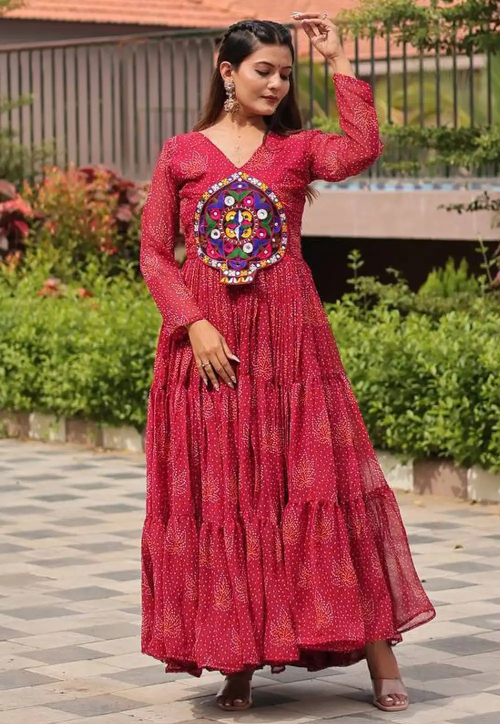 Maroon Faux Georgette Navratri Wear Gown 314695