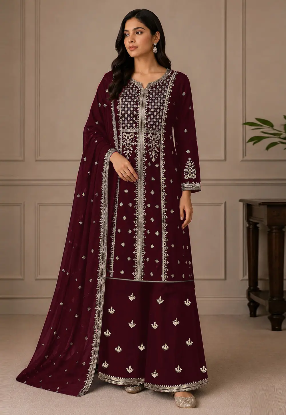 Maroon Faux Georgette Pakistani Suit 332276