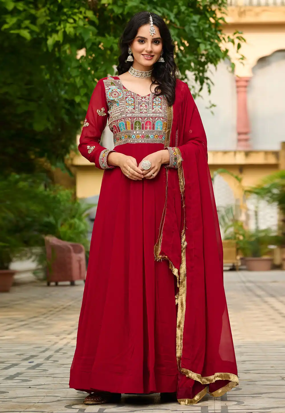 Maroon Faux Georgette Readymade Anarkali Suit 312909
