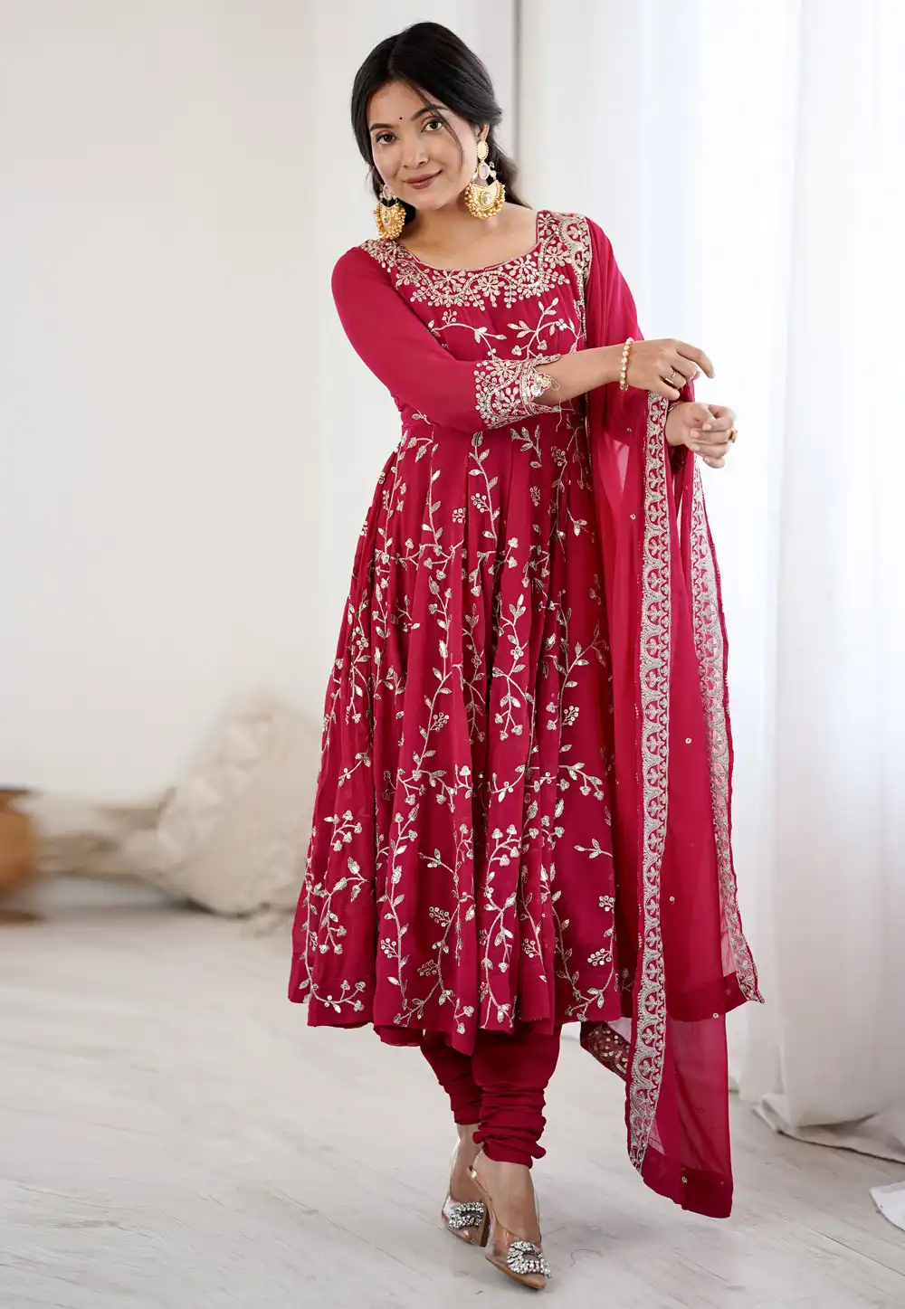 Maroon Faux Georgette Readymade Anarkali Suit 316702