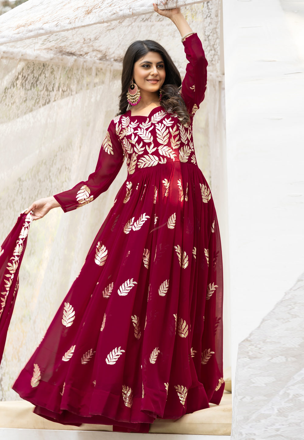Maroon Faux Georgette Readymade Anarkali Suit 306921