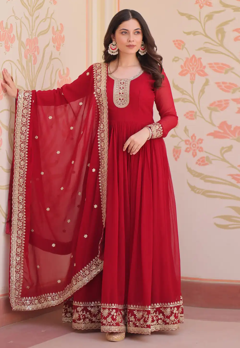 Maroon Faux Georgette Readymade Long Anarkali Suit 314029