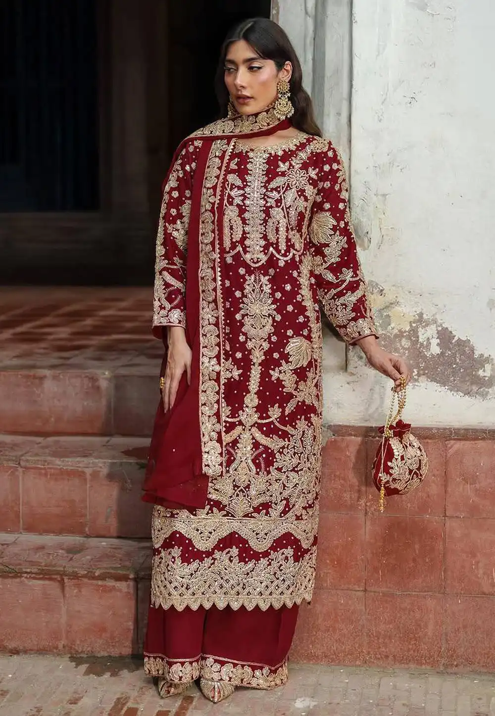 Maroon Faux Georgette Readymade Palazzo Suit 321614