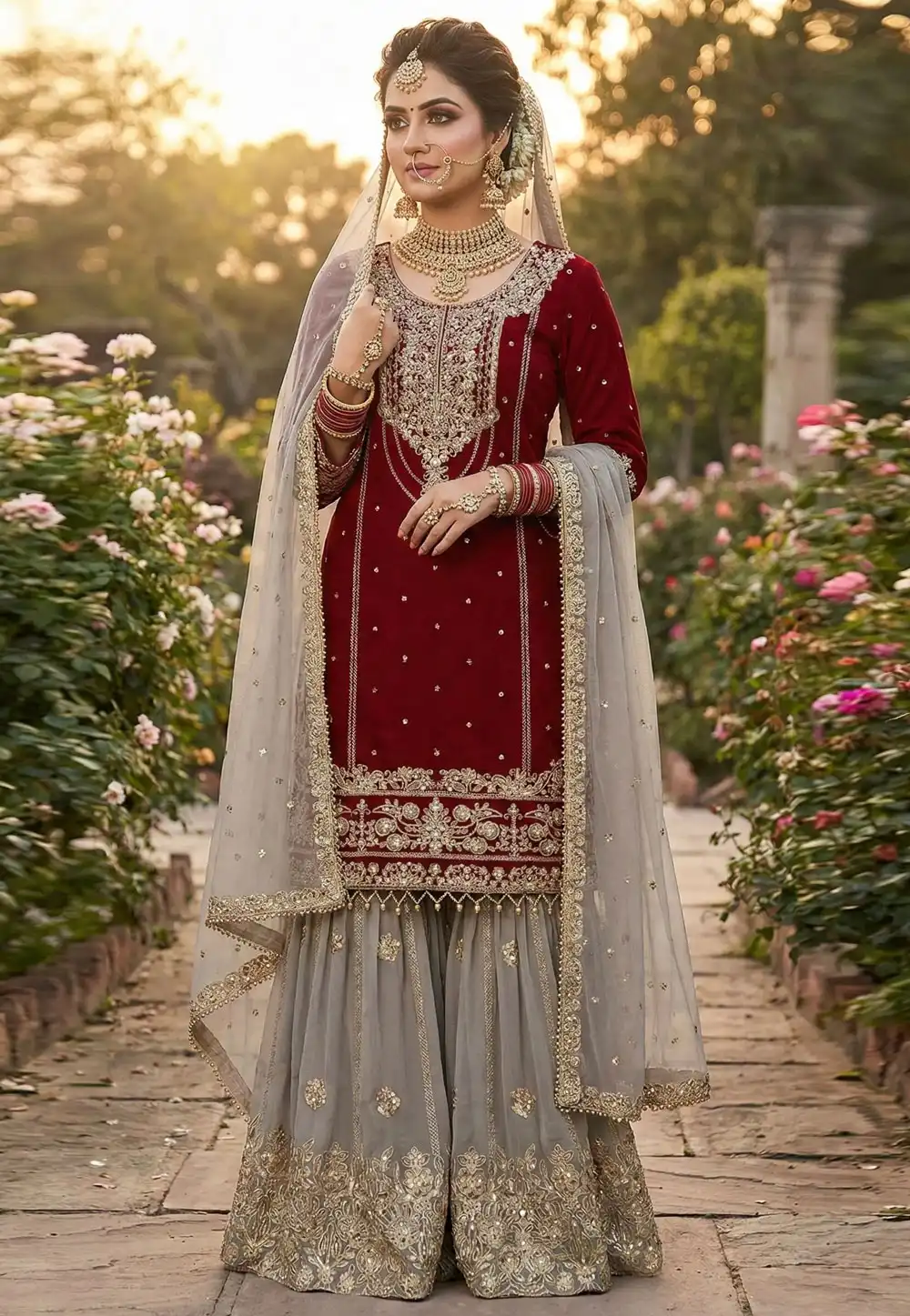 Maroon Faux Georgette Readymade Sharara Suit 325330