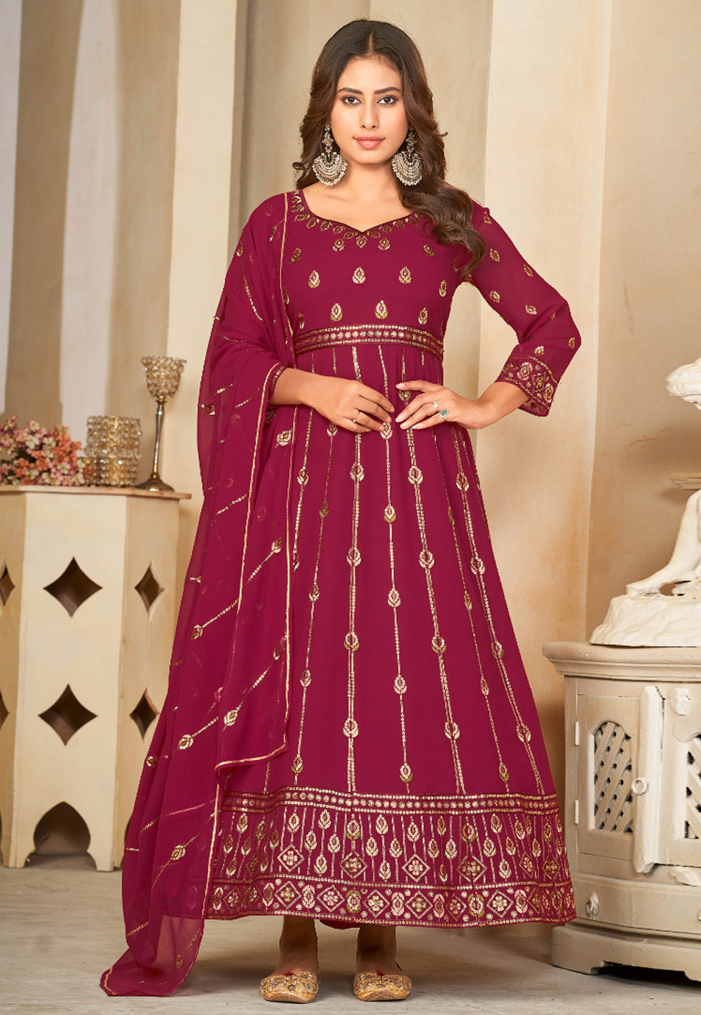 Maroon Georgette Anarkali Suit 282034