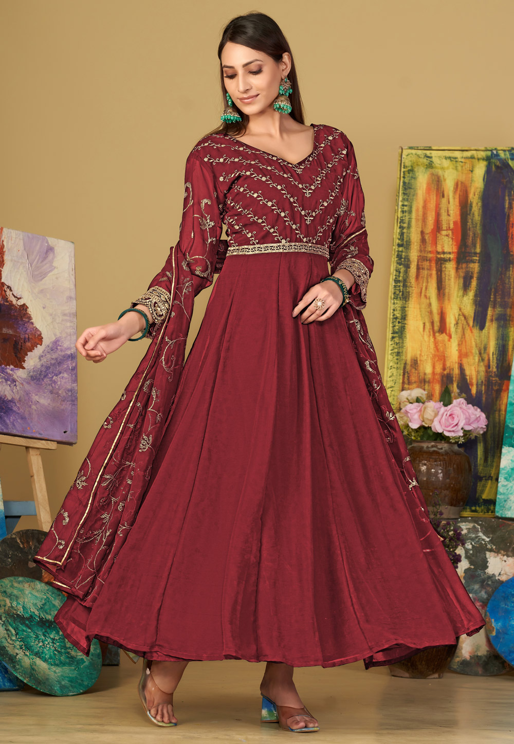 Maroon Georgette Anarkali Suit 283646