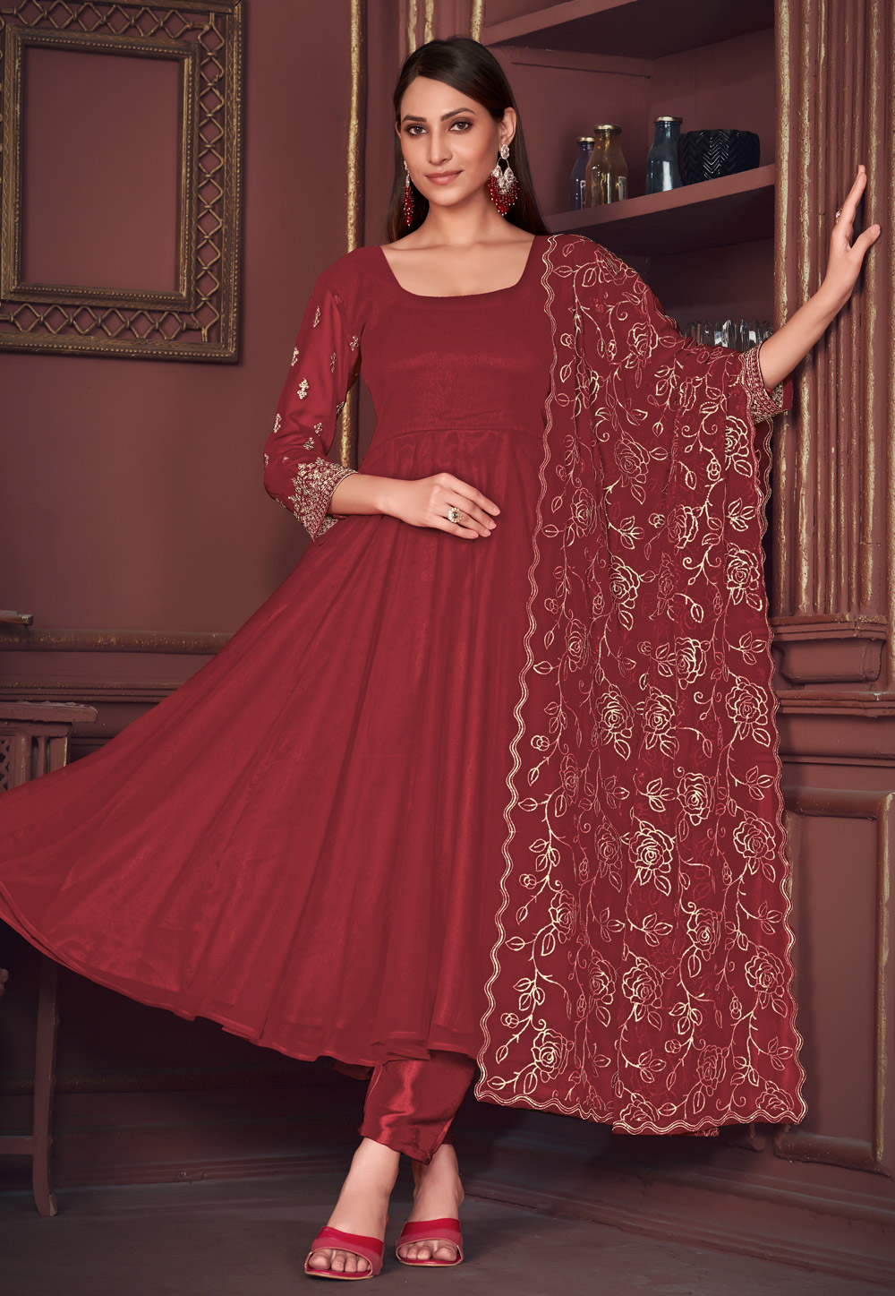 Maroon Georgette Anarkali Suit 283654