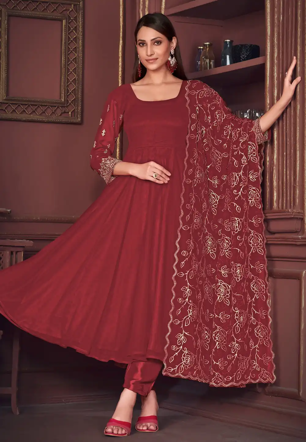 Maroon Georgette Anarkali Suit 283654