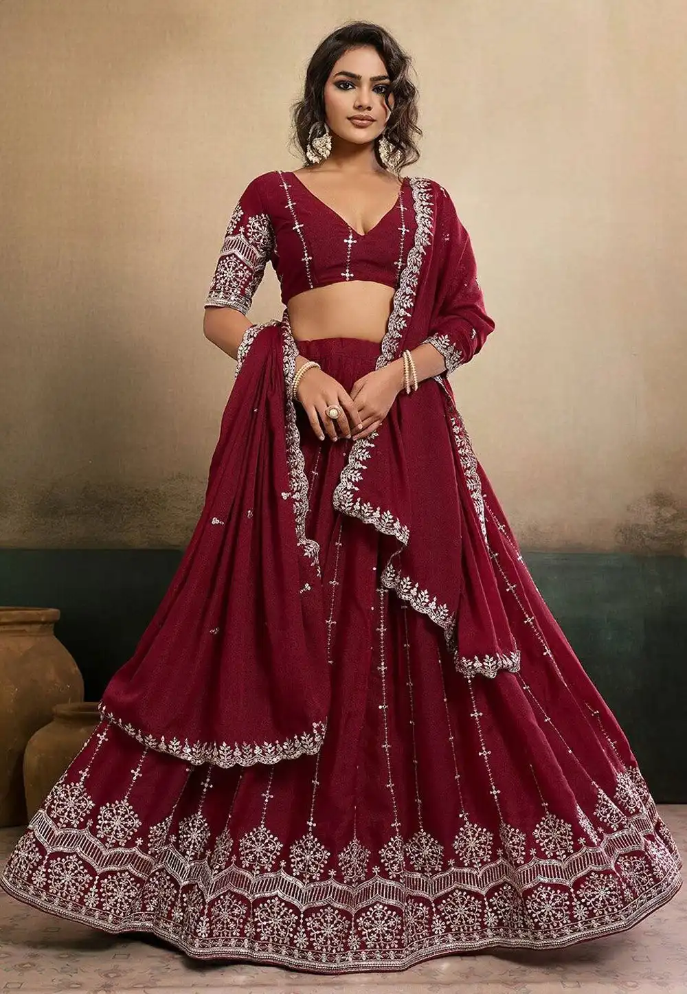 Maroon Georgette Circular Lehenga Choli 325906
