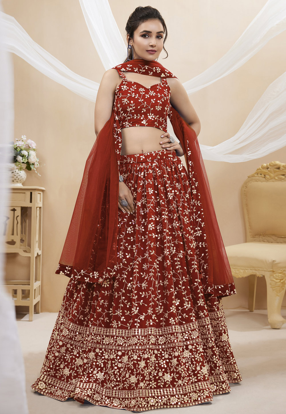 Maroon Georgette Circular Lehenga Choli 280330