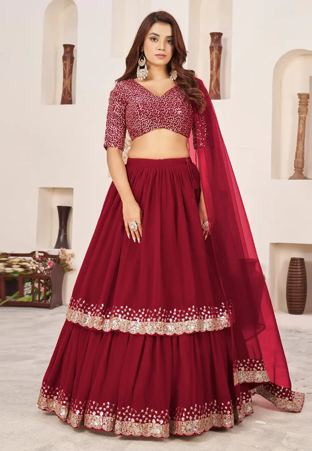 Maroon Georgette Circular Lehenga Choli 284850