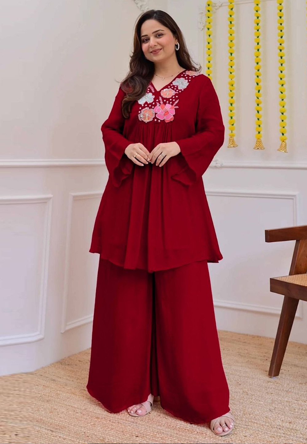 Maroon Georgette Co-Ords Set 326777