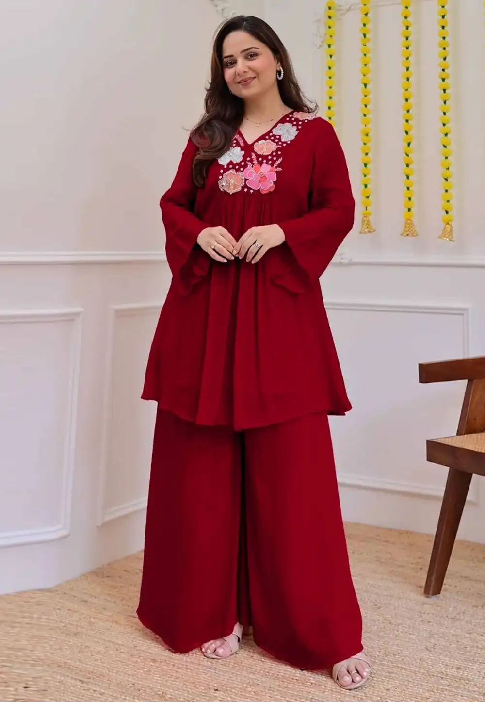 Maroon Georgette Co-Ords Set 326777