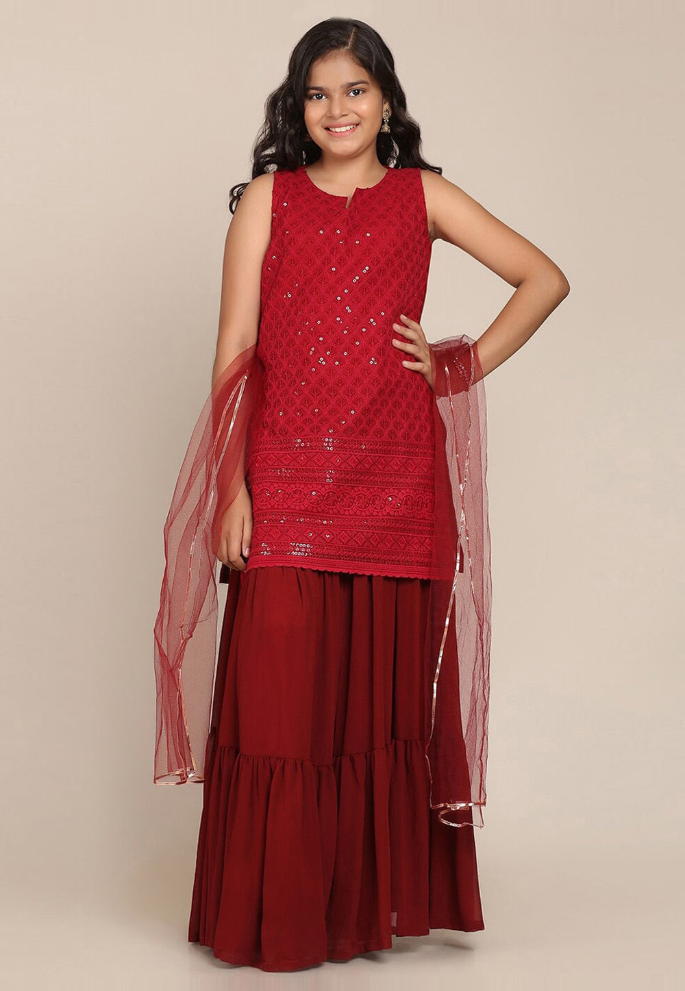 Maroon Georgette Kids Sharara Suit 282629