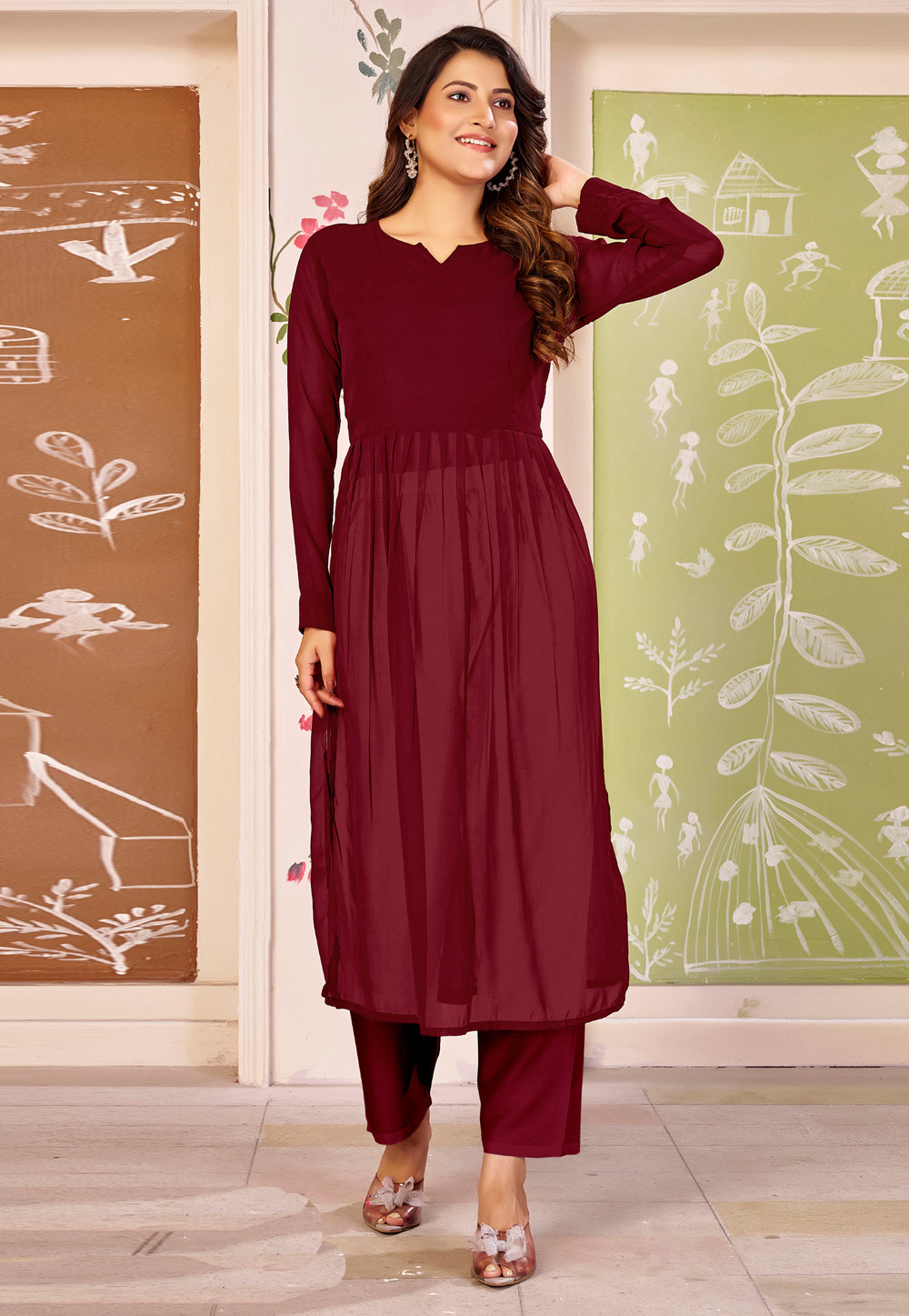 Maroon Georgette Long Kurti 324114