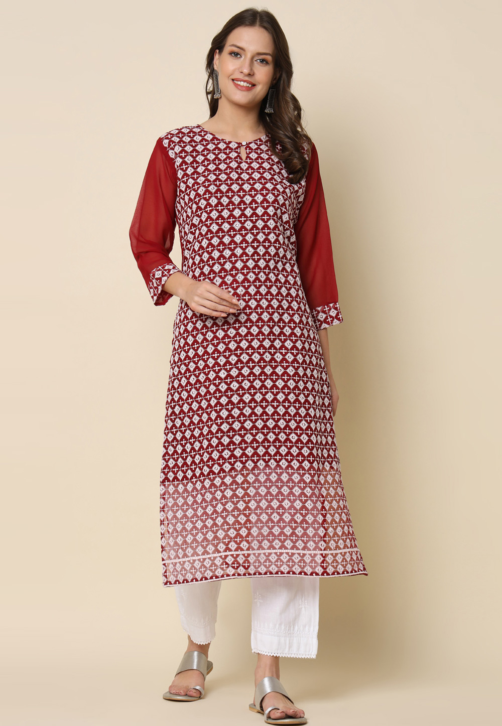 Maroon Georgette Long Kurti 325205