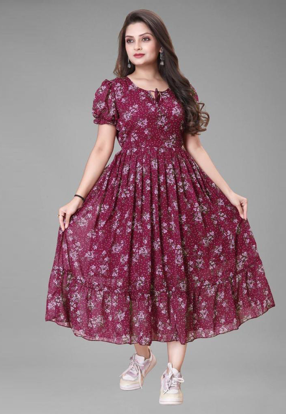 Maroon Georgette Printed Gown 285728