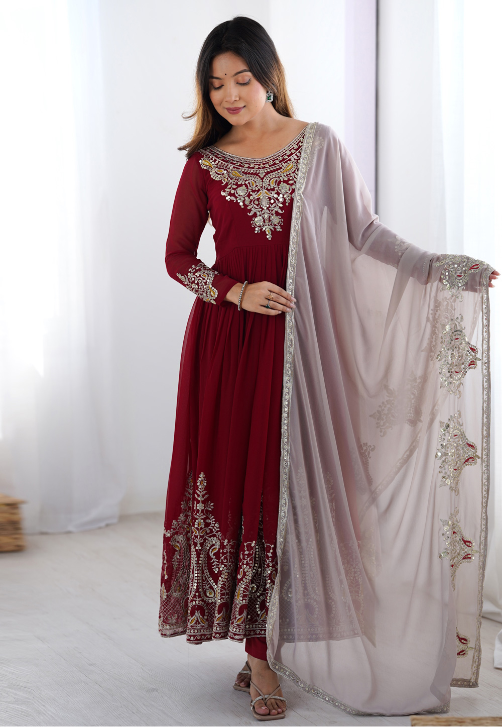 Maroon Georgette Readymade Anarkali Suit 312232