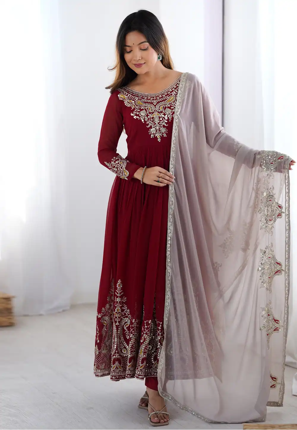 Maroon Georgette Readymade Anarkali Suit 312232