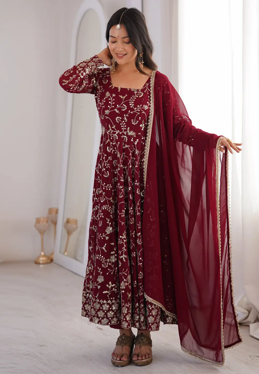 Maroon Georgette Readymade Anarkali Suit 333823