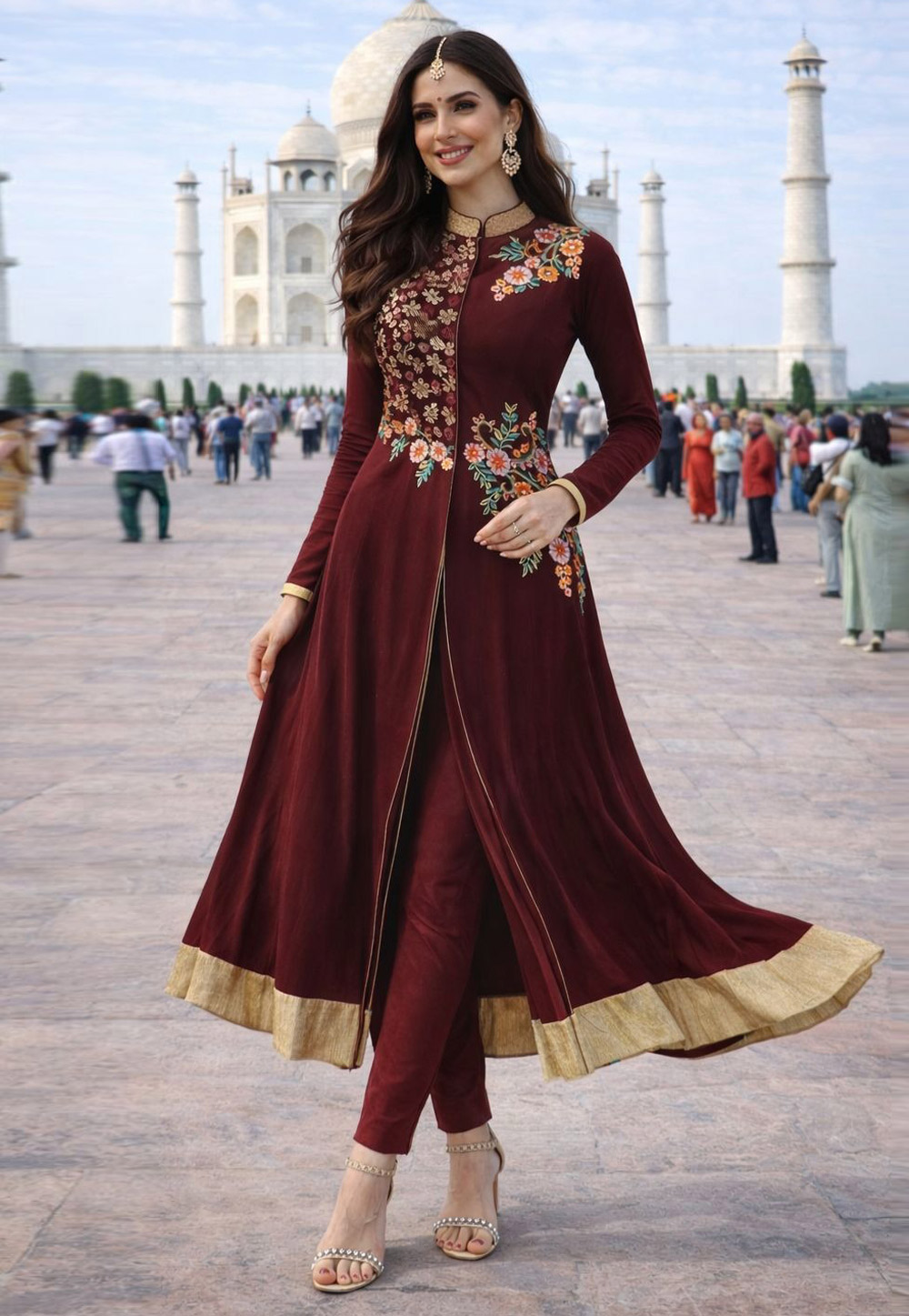 Maroon Georgette Readymade Anarkali Suit 323972