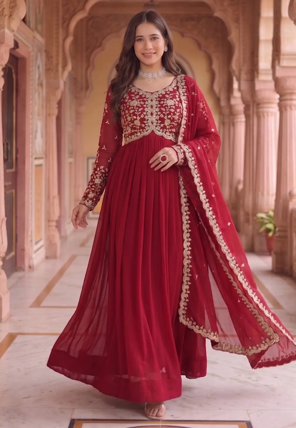 Maroon Georgette Readymade Anarkali Suit 332332