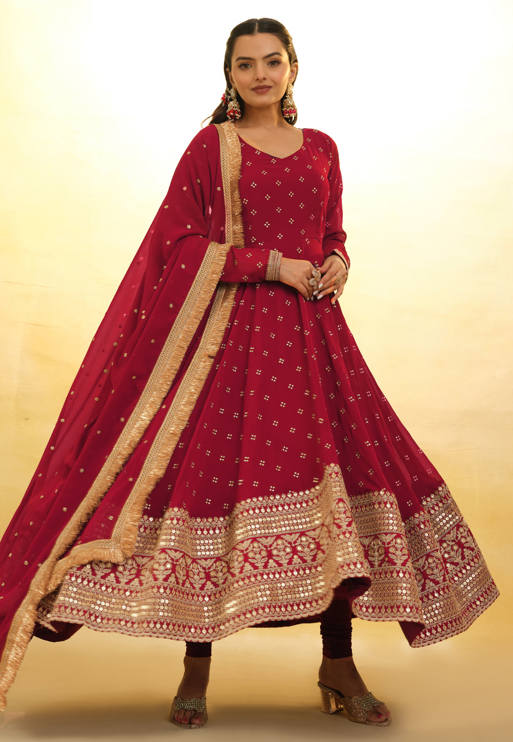 Maroon Georgette Readymade Anarkali Suit 287462