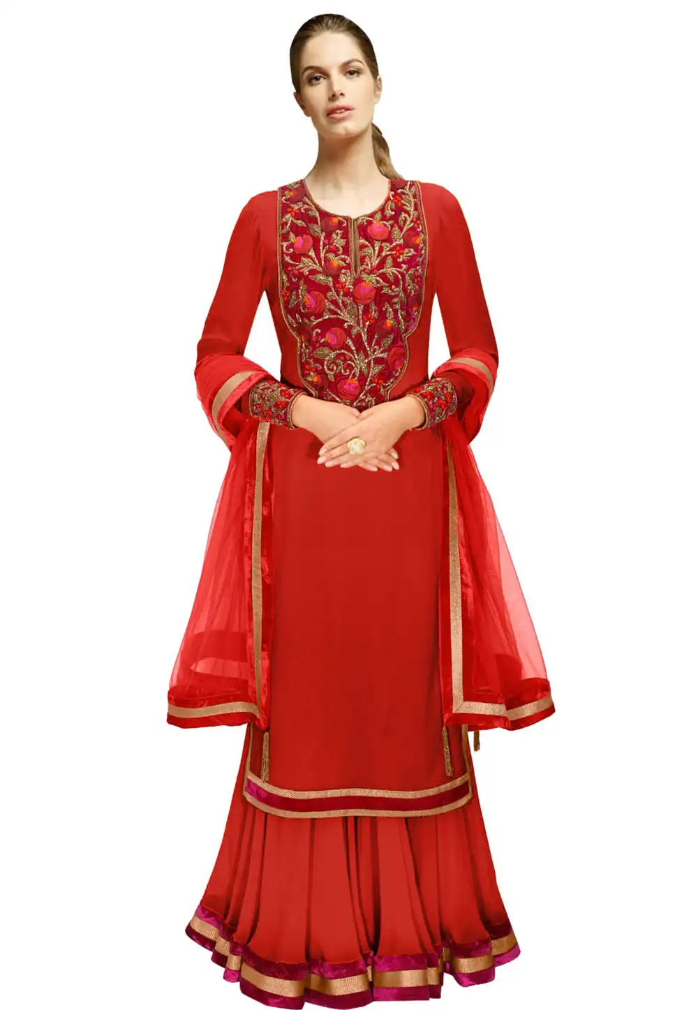Maroon Georgette Readymade Palazzo Suit 322179