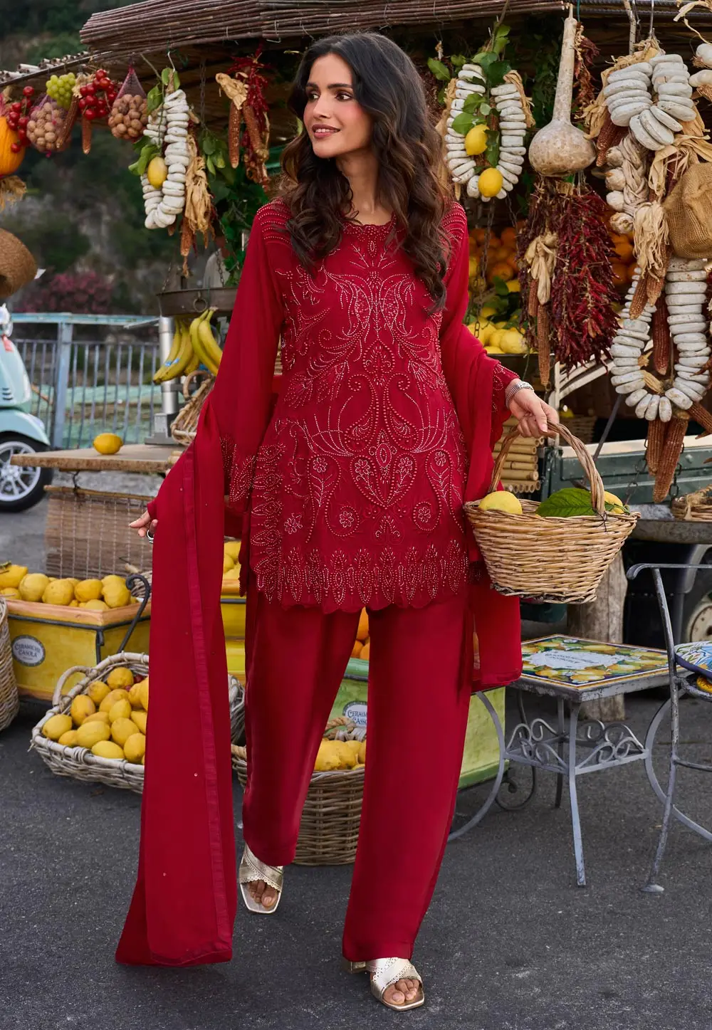 Maroon Georgette Readymade Pant Style Suit 333436