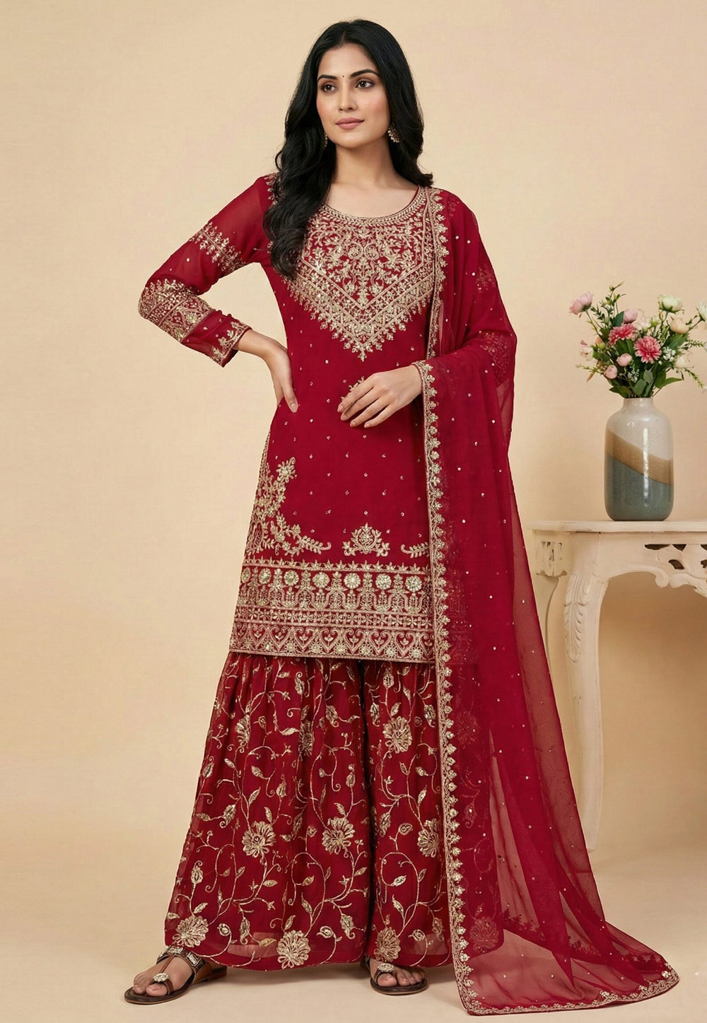 Maroon Georgette Readymade Sharara Suit 325000