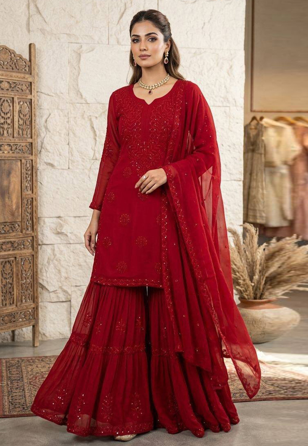 Maroon Georgette Readymade Sharara Suit 330104