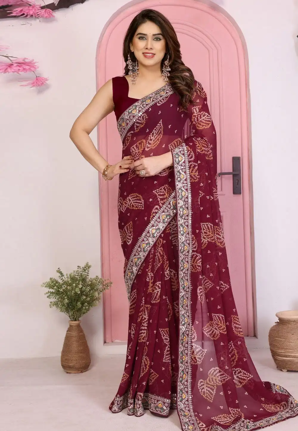 Maroon Georgette Saree With Blouse 314412