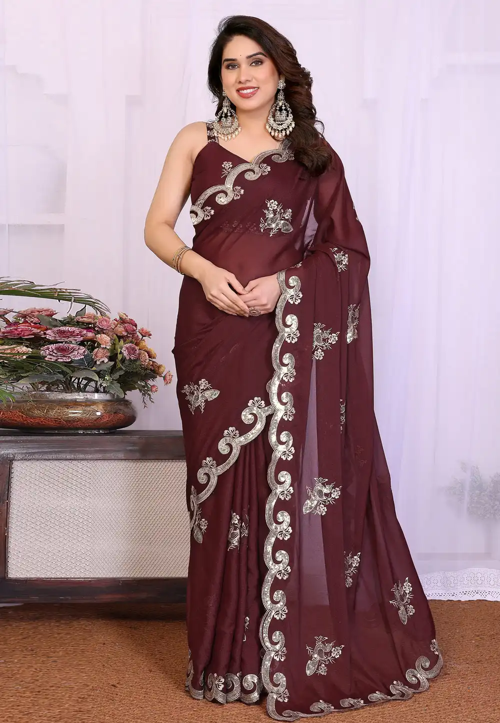 Maroon Georgette Saree With Blouse 329562