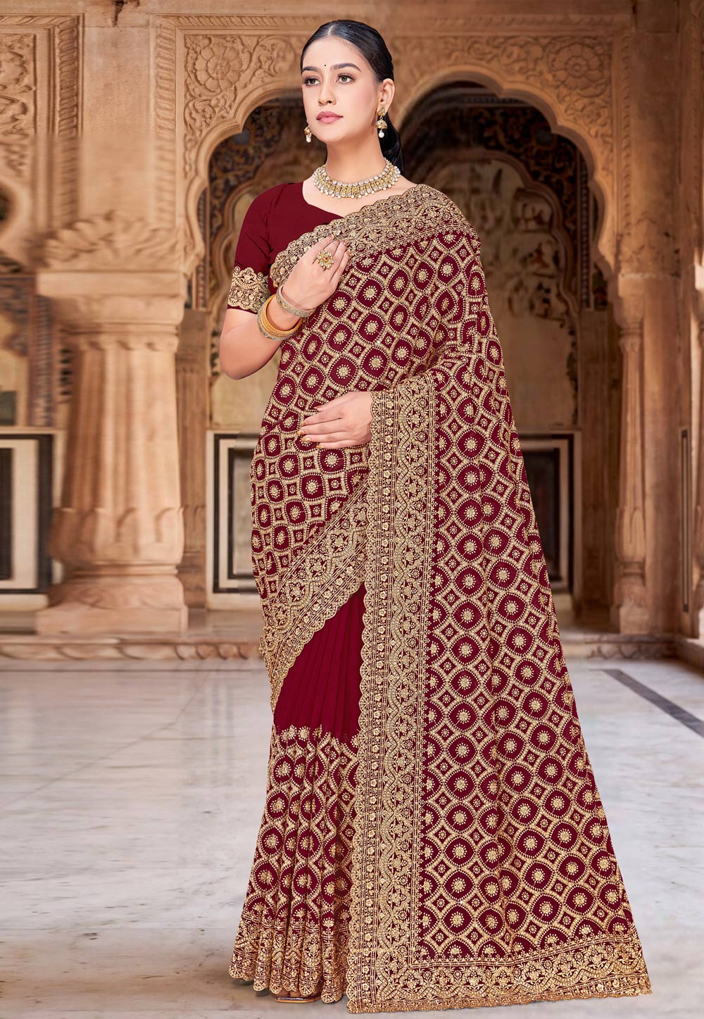 Maroon Georgette Saree With Blouse 330010