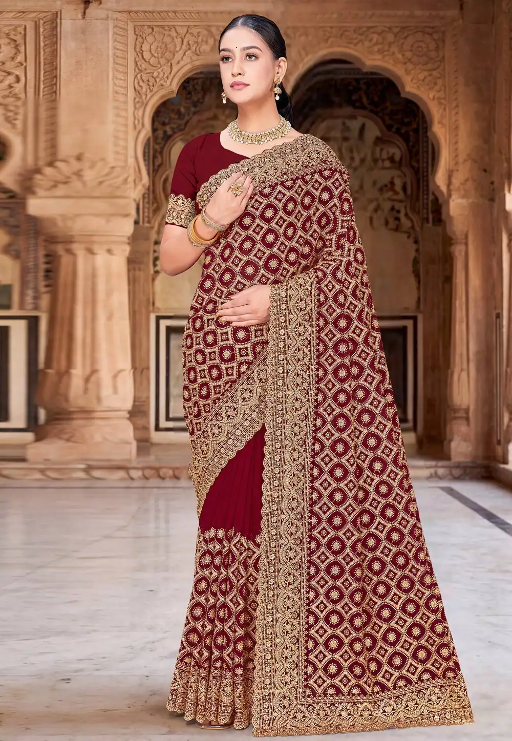 Maroon Georgette Saree With Blouse 330010
