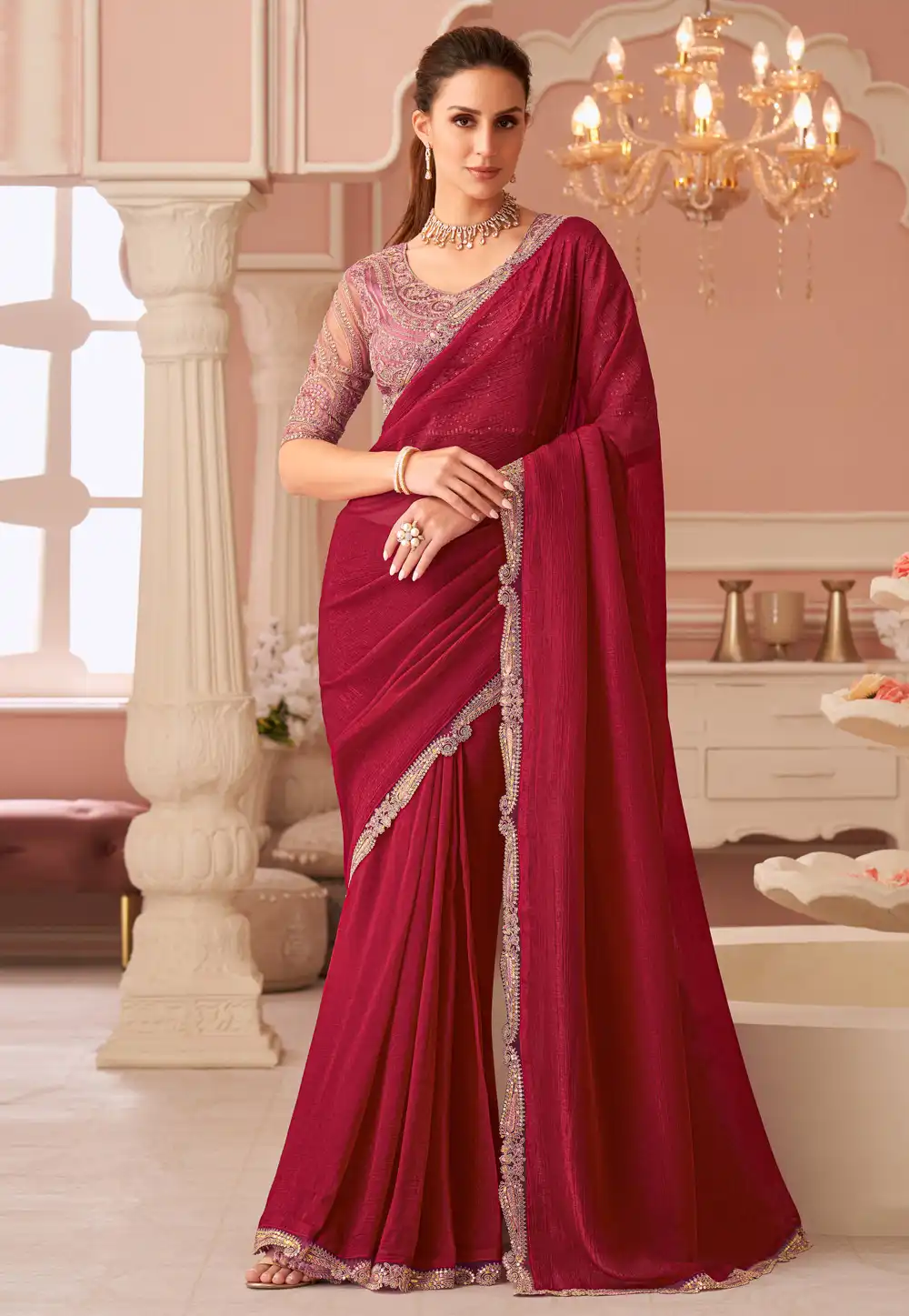 Maroon Georgette Saree With Blouse 317033