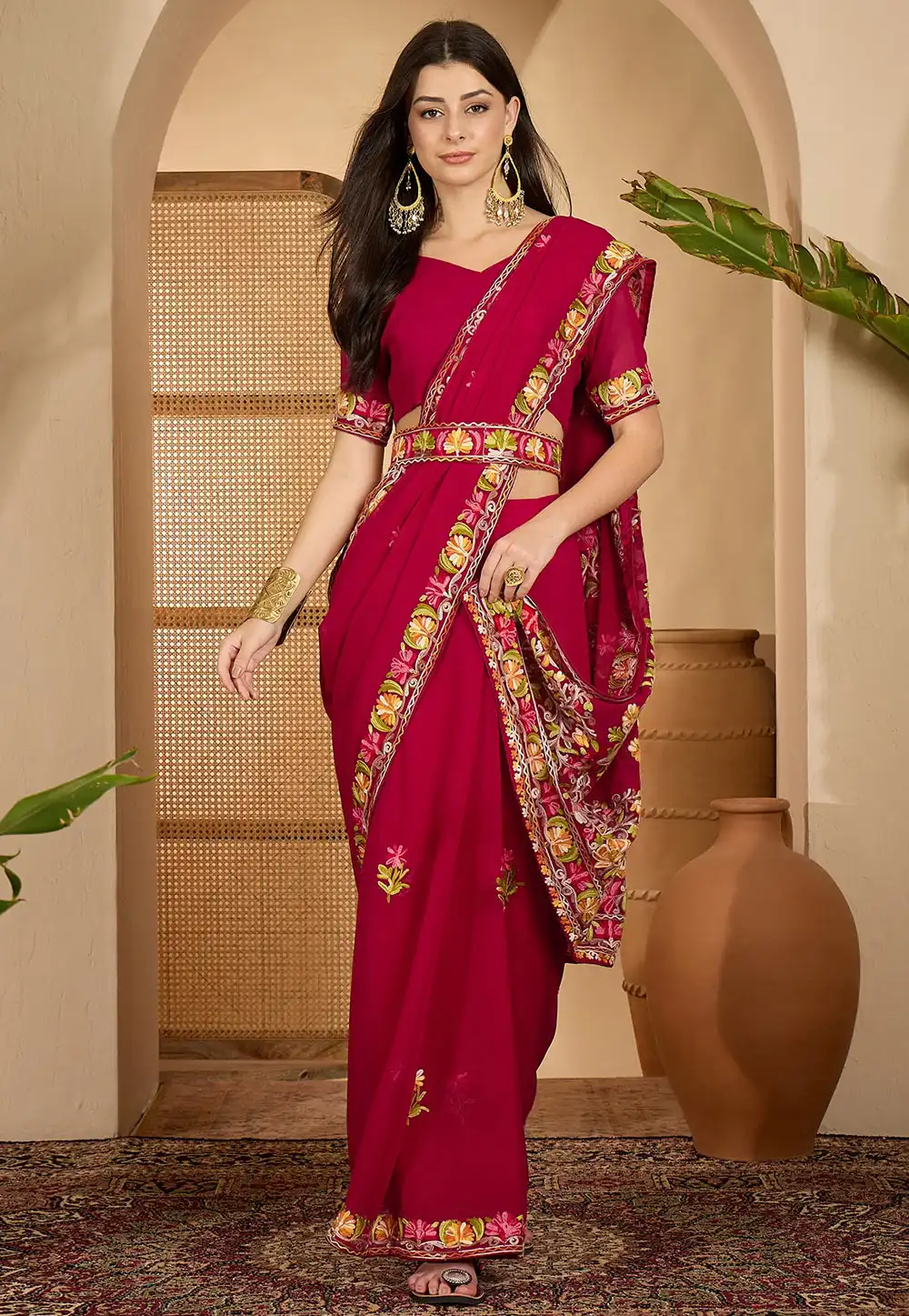 Maroon Georgette Saree With Blouse 316737