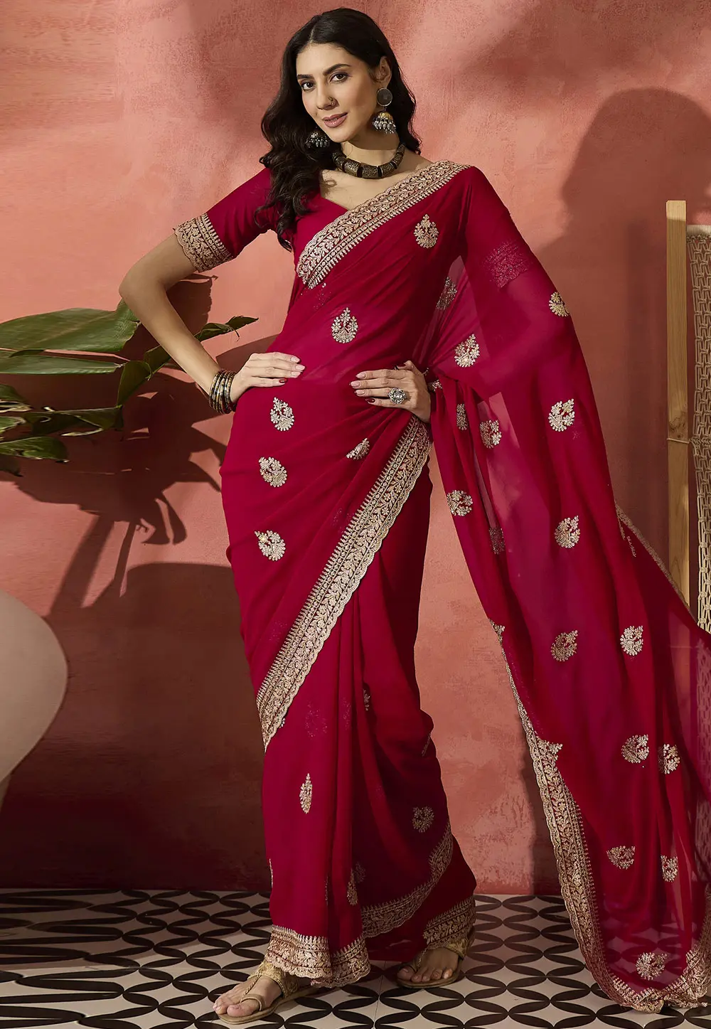 Maroon Georgette Saree With Blouse 304704