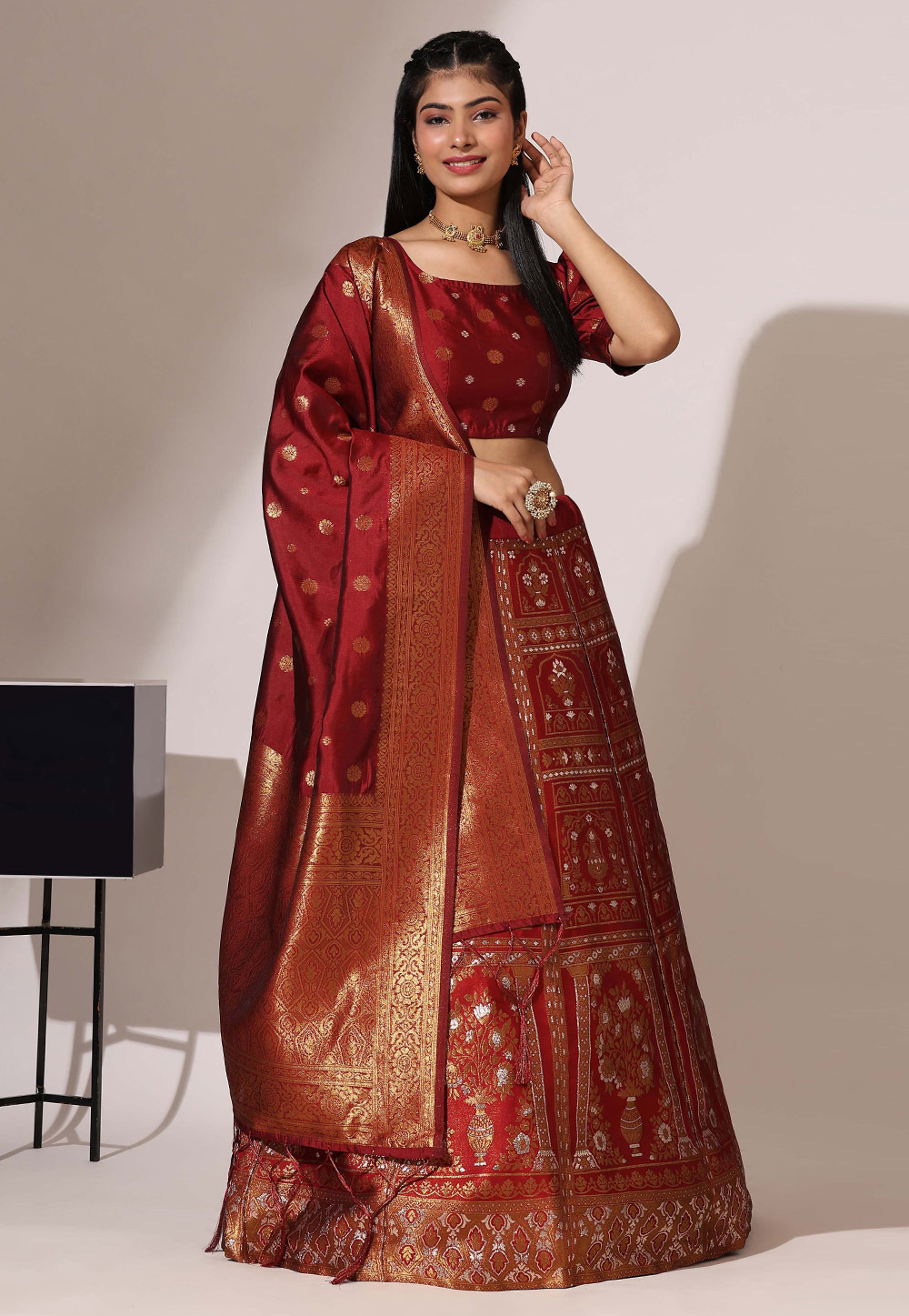Maroon Jacquard A Line Lehenga Choli 312191