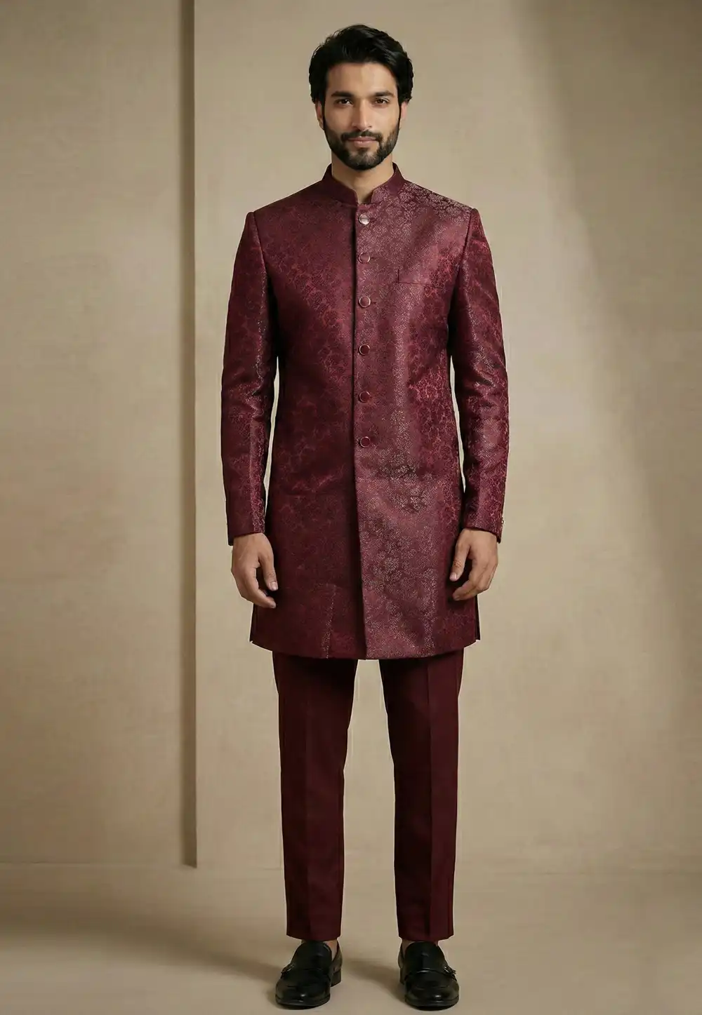 Maroon Jacquard Indo Western Suit 325154
