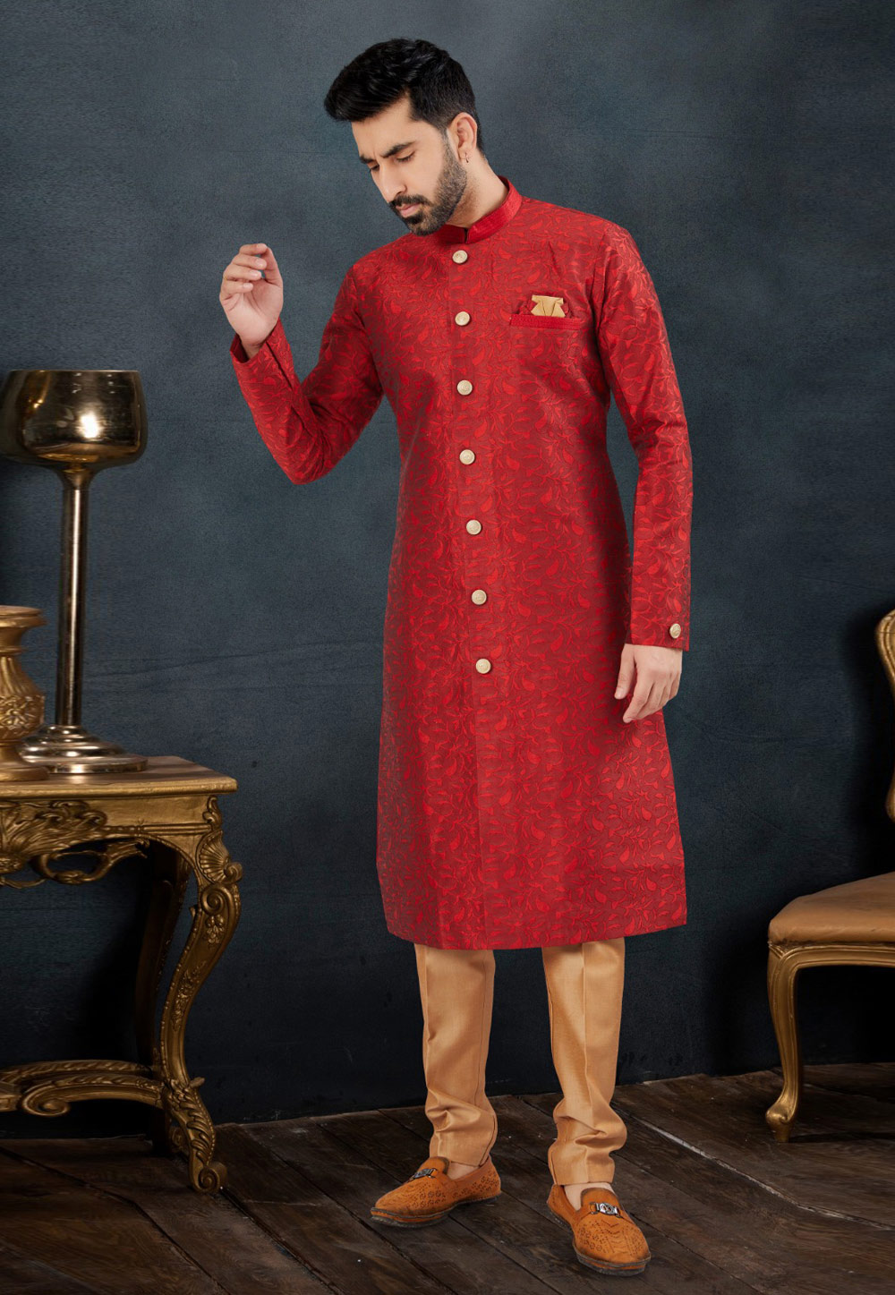 Maroon Jacquard Indo Western Suit 282515