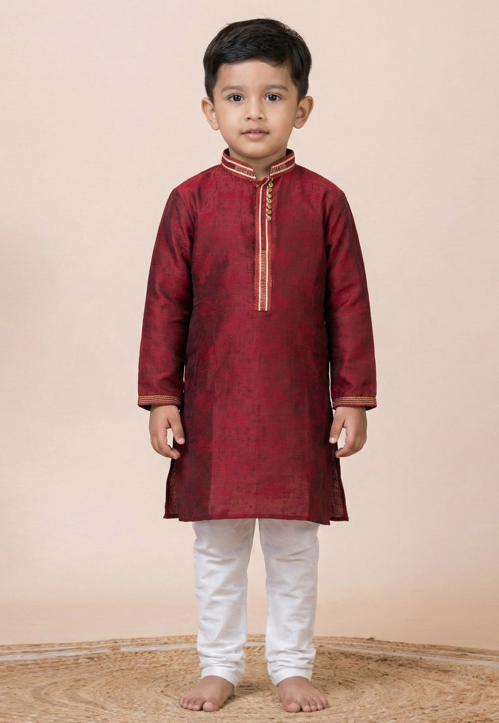Maroon Jacquard Kids Kurta Pajama 322837
