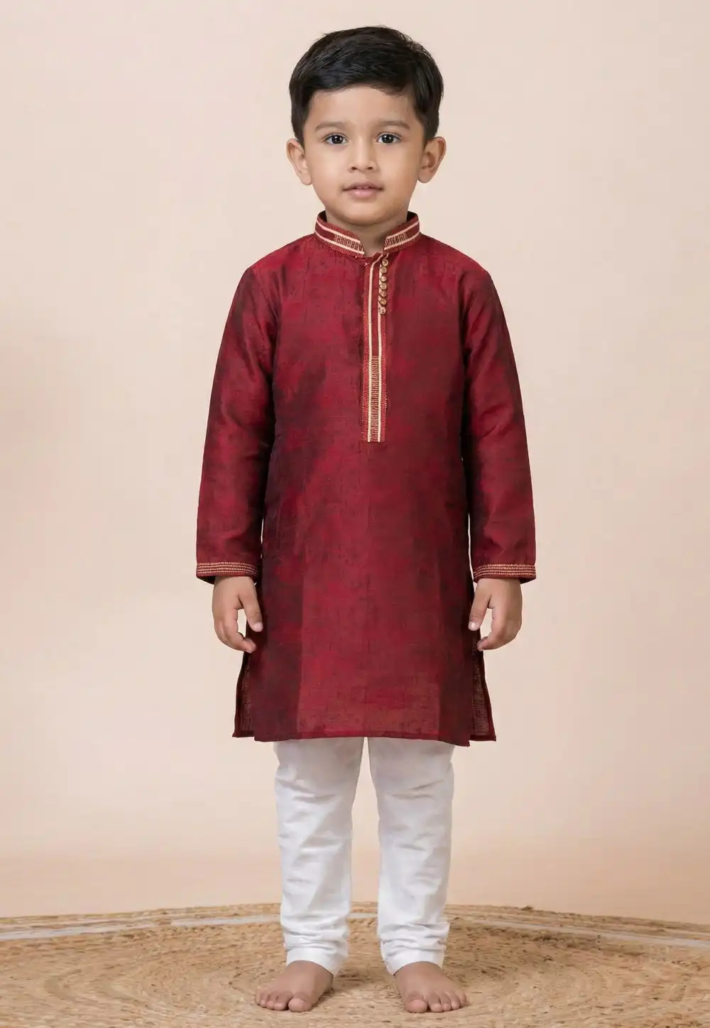 Maroon Jacquard Kids Kurta Pajama 322837