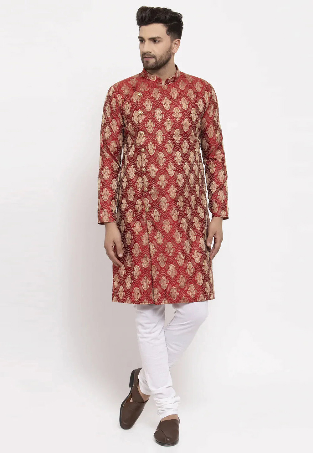 Maroon Jacquard Silk Kurta Pajama 281603
