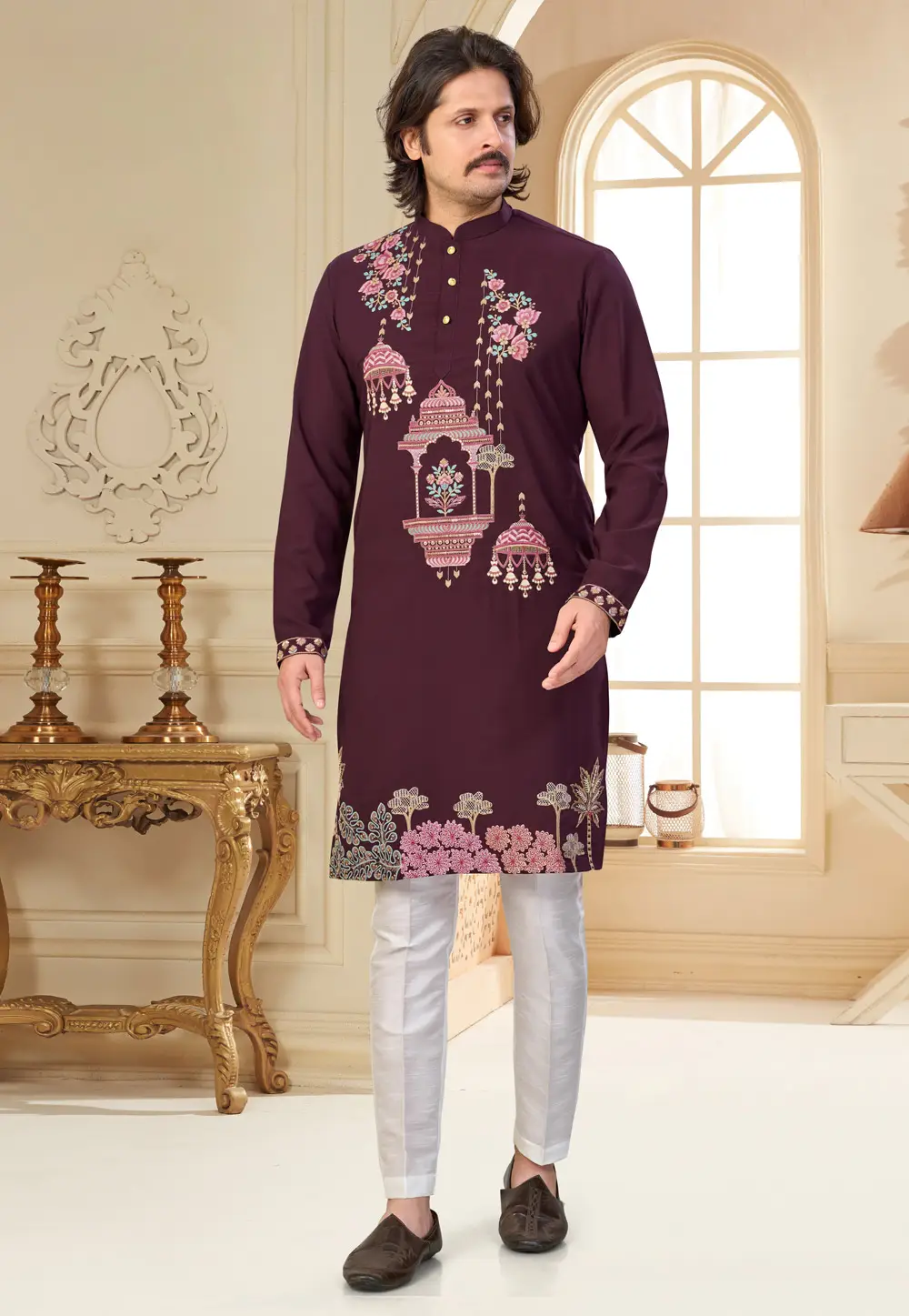 Maroon Lachka Kurta Pajama 335939