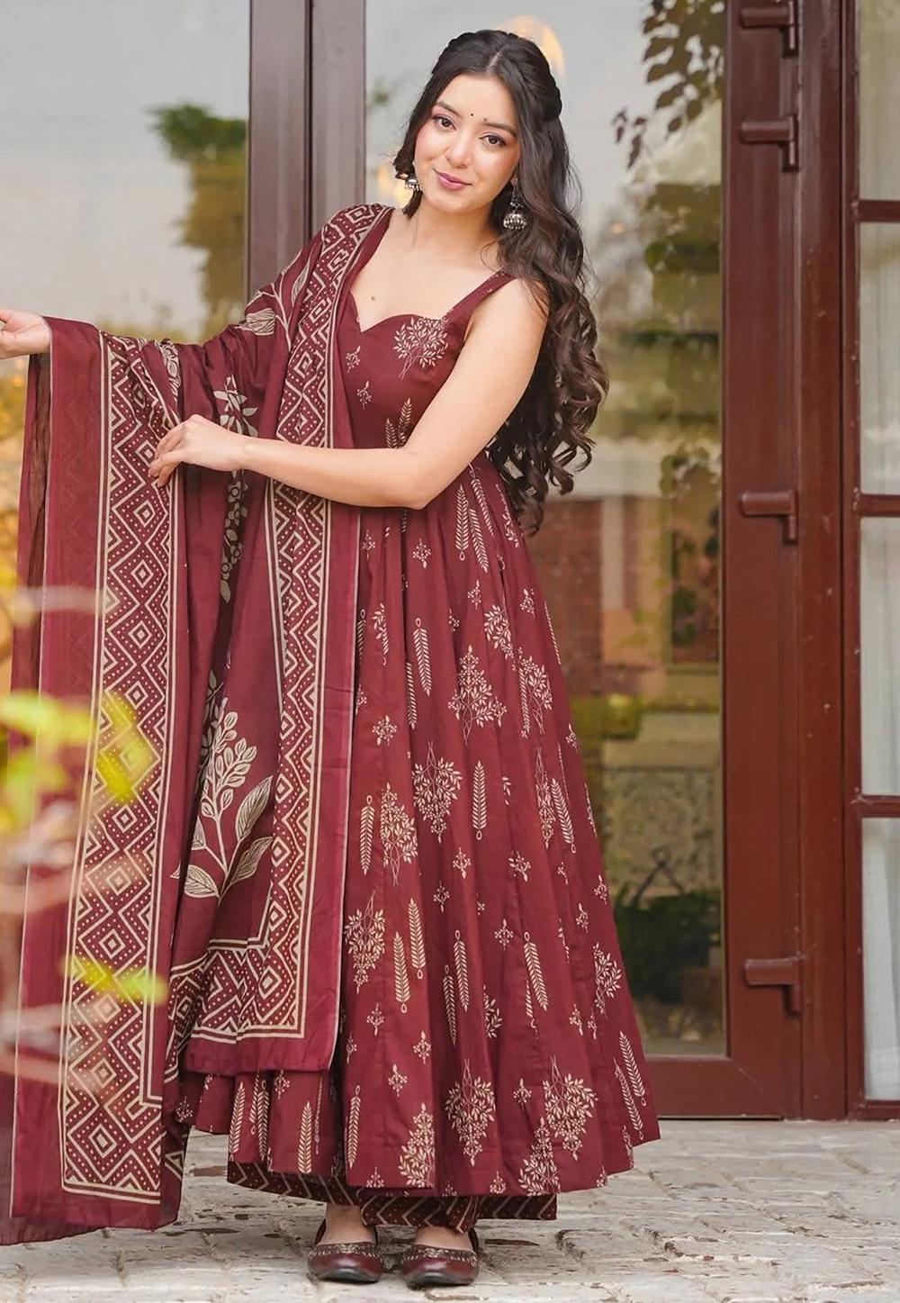 Maroon Muslin Readymade Anarkali Suit 324919