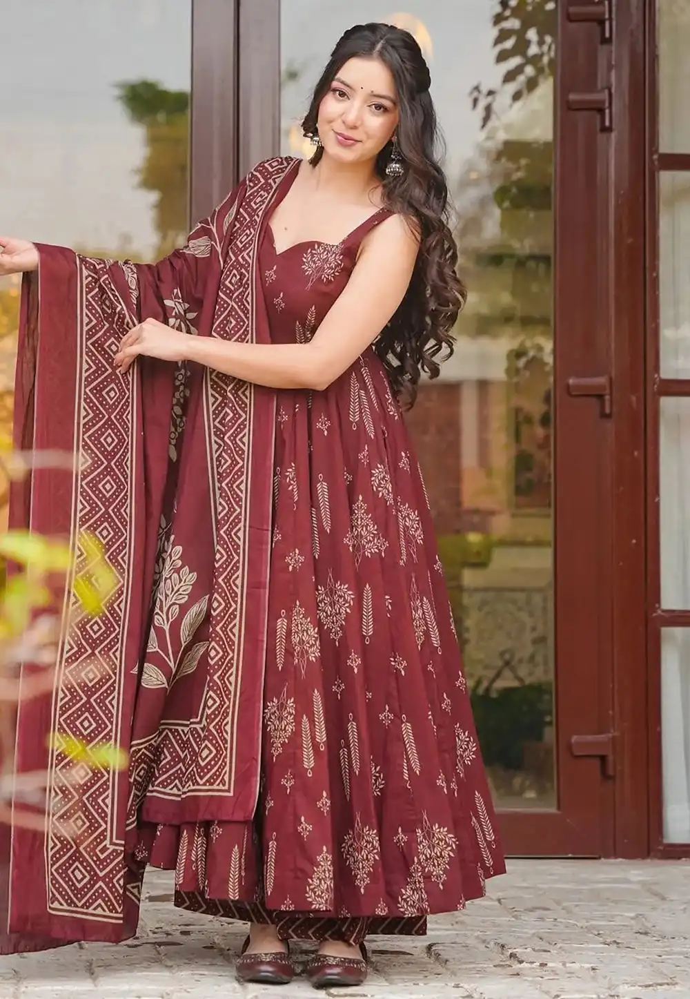 Maroon Muslin Readymade Anarkali Suit 324919