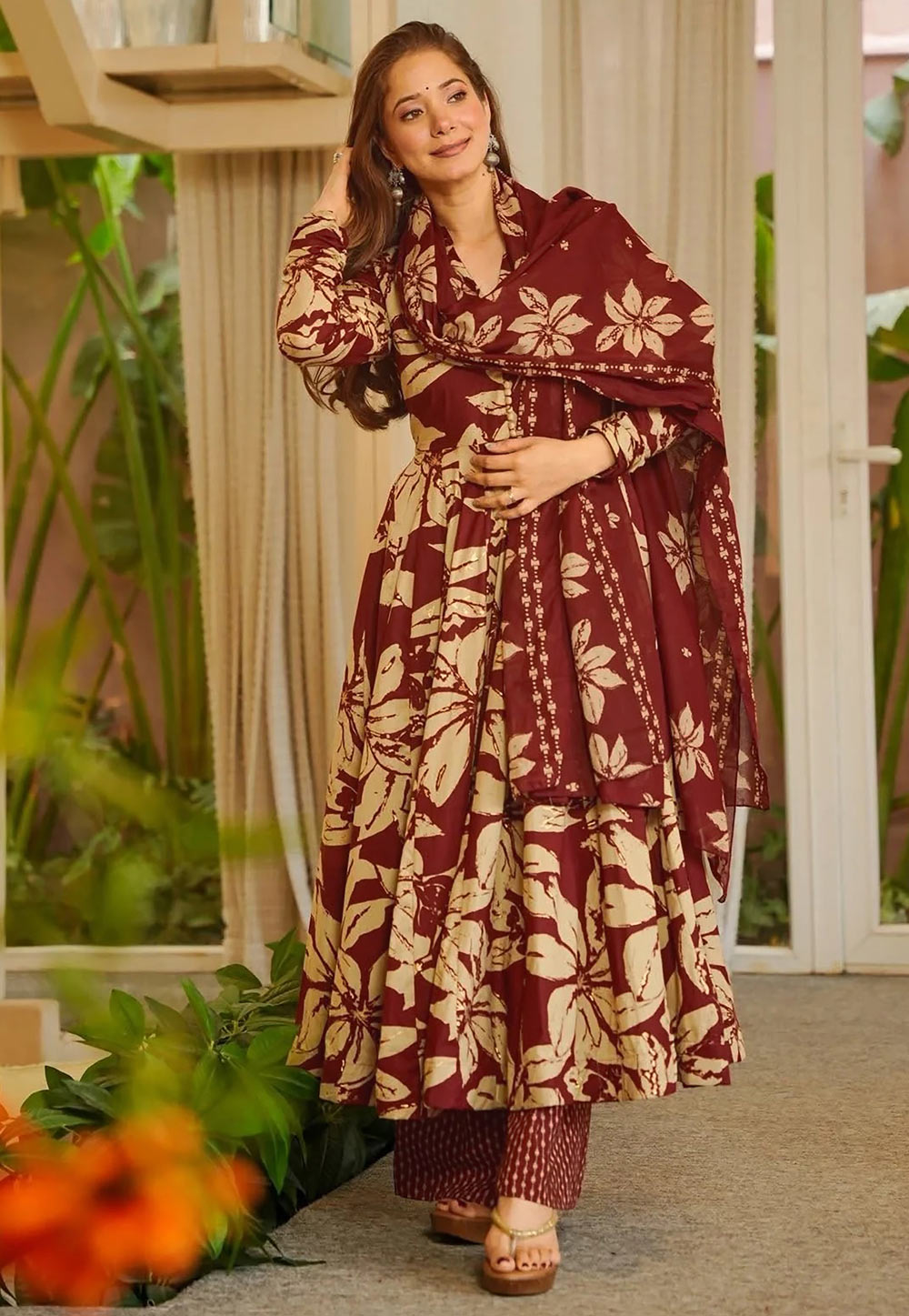 Maroon Muslin Readymade Palazzo Suit 324924