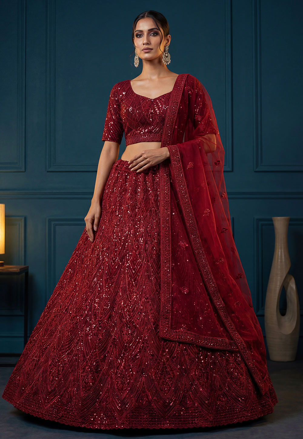 Maroon Net Lehenga Choli For Wedding 324423