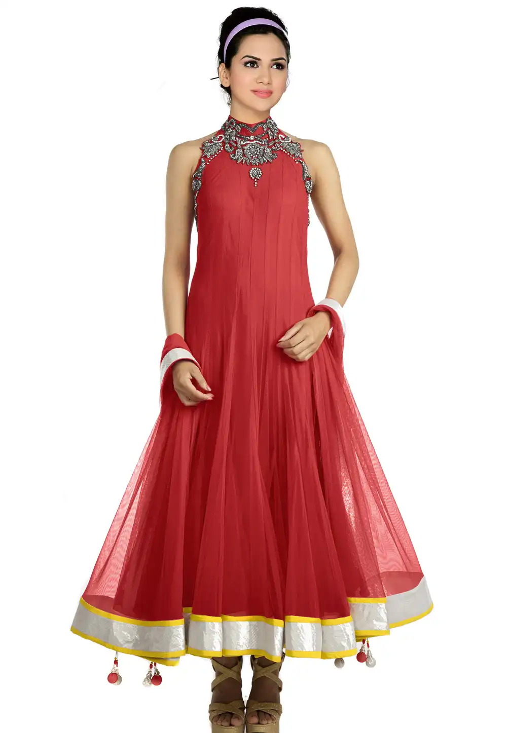 Maroon Net Readymade Long Anarkali Suit 321753